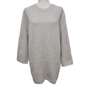 LUSH Long Sleeve Sweater Dress Ribbed Knit Oatmeal Crewneck Large NWT